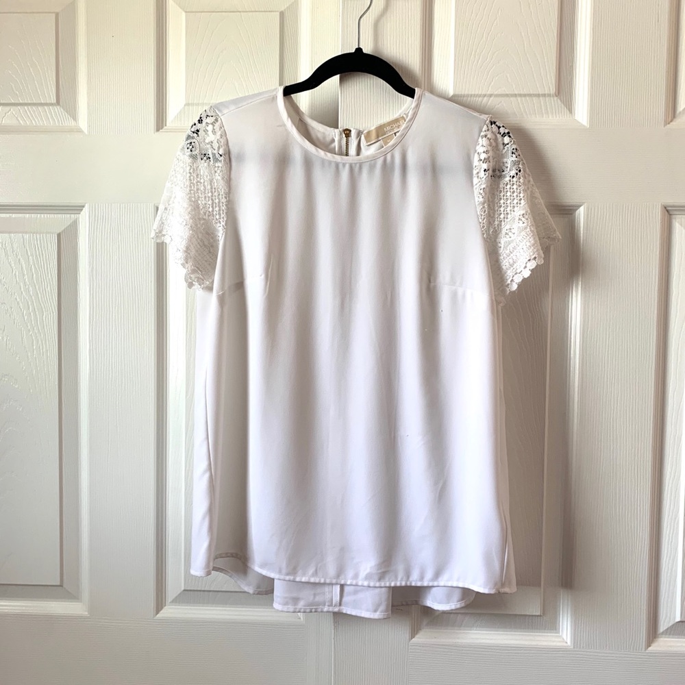 Michael Kors white lace women’s blouse top pleated